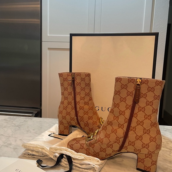 Gucci GG Logo Marmont Guccissima Monogram Brown Mid-Calf  Heel Boot shoe - Picture 9 of 12
